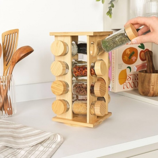 Glass & Wood Spices Stand 17 pieces